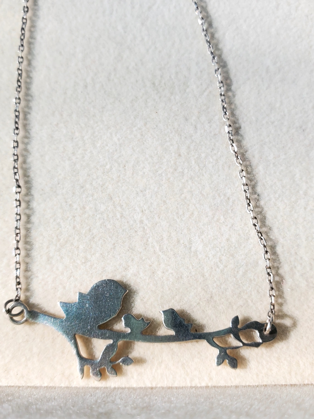 Sterling Silver Bird Branch Necklace - Minimal Nature Pendant